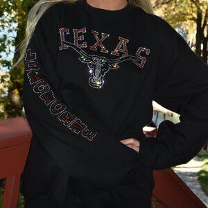 Texas rhinestone bling black sweatshirt  S M L XL 2X 3X 4X 5X